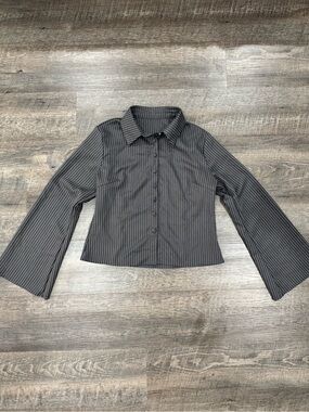 Women's Black Pinstripe Button-Down Shirt